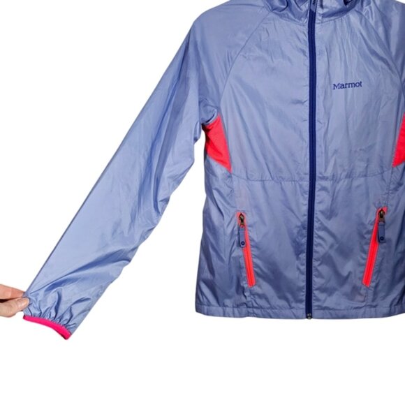 Marmot Ether Girls' Hooded Windbreaker Jacket Periwinkle Large - Picture 4 of 10